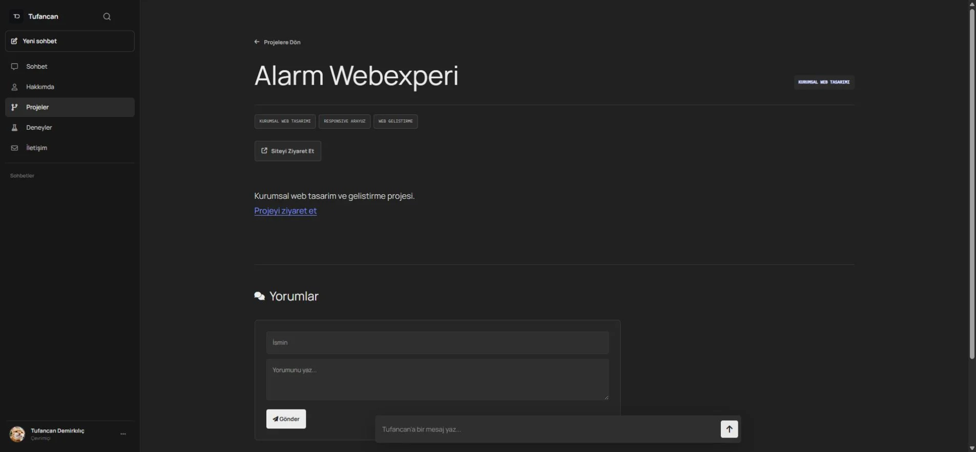 Alarm Webexperi web sitesi
